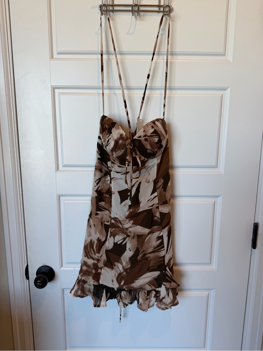 12th Tribe Brown Floral Corset Lace Up Mini Dress M NWT
